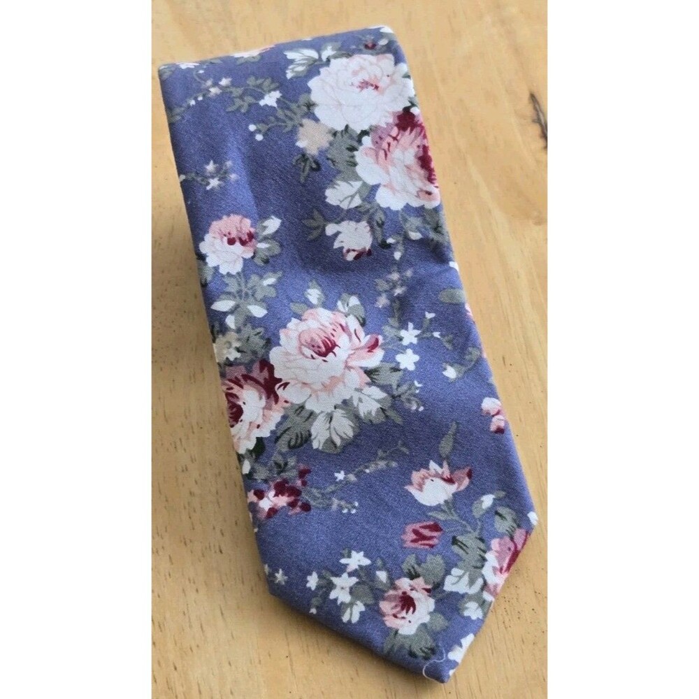 Penguin by Munsingwear - 100% Cotton - Floral - Mens Slim Tie - Blue - Wedding